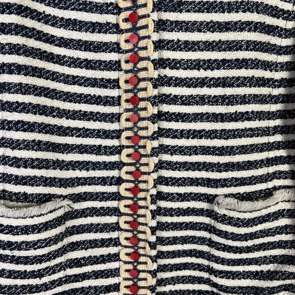 Ruby Rd Women's Blue White Nautical Striped Textured Tweed Blazer Jacket Size 12 - Picture 3 of 7